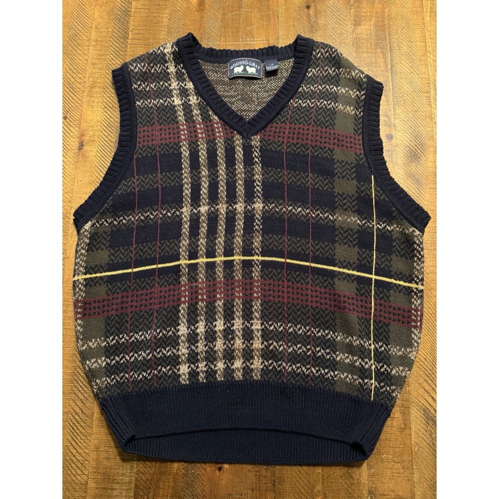 Vintage Woods & Gray Men's Large Sweater Vest 80's Preppy 100% Cotton Hong Kong